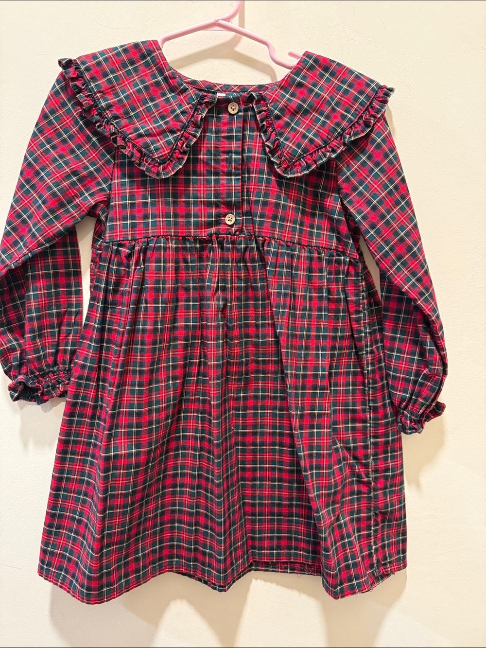 Next Classic Red & Green Plaid Long-Sleeve Kids Dress